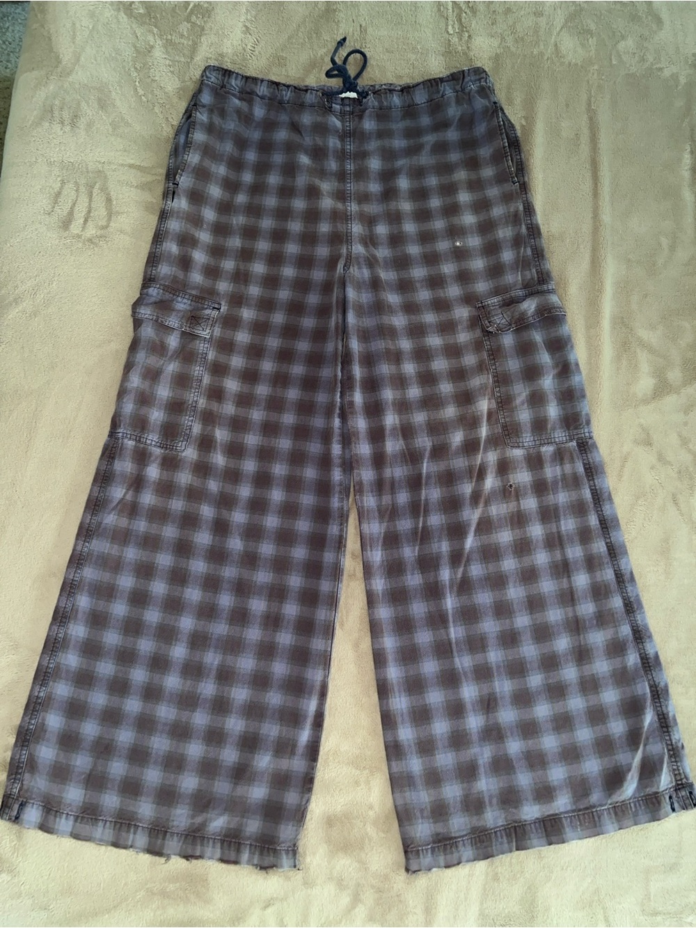 Vintage 90s Y2K Caffeine Men's Brown Grey Plaid Cargo Wide Leg Skater Pants Rare